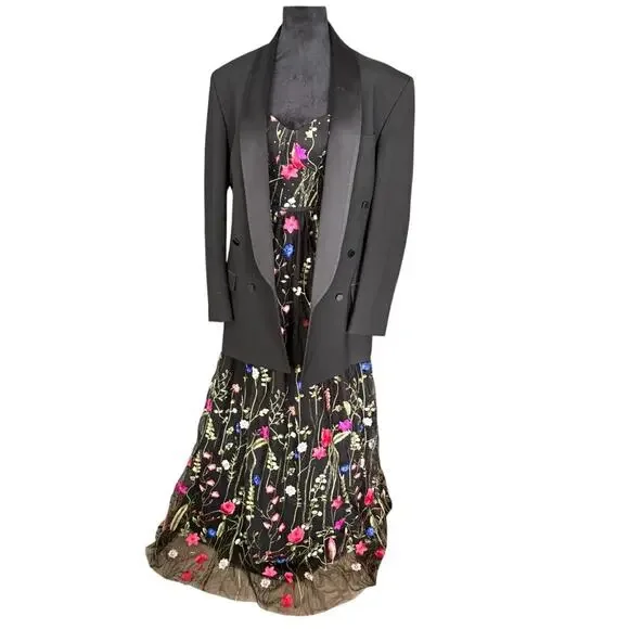 Womens Juniors 3/4 City Chic Black Floral Embroidered Formal Prom Dress  NWT Midi